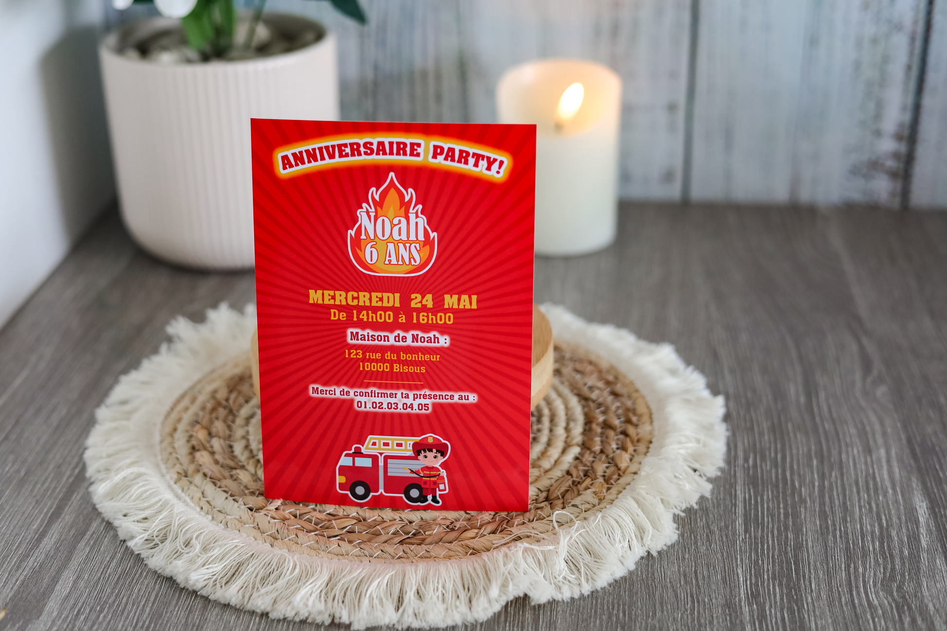 Invitation anniversaire personnalisée pompier Melimeliparty