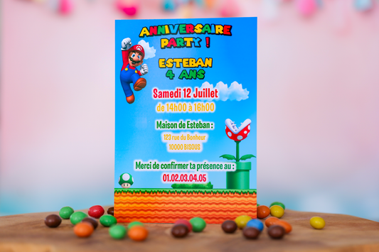 Invitation anniversaire personnalisée Mario Melimeliparty