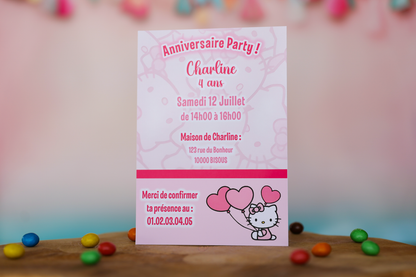 Invitation anniversaire personnalisée Hello Kitty Melimeliparty