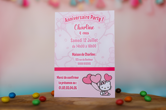 Invitation anniversaire personnalisée Hello Kitty Melimeliparty