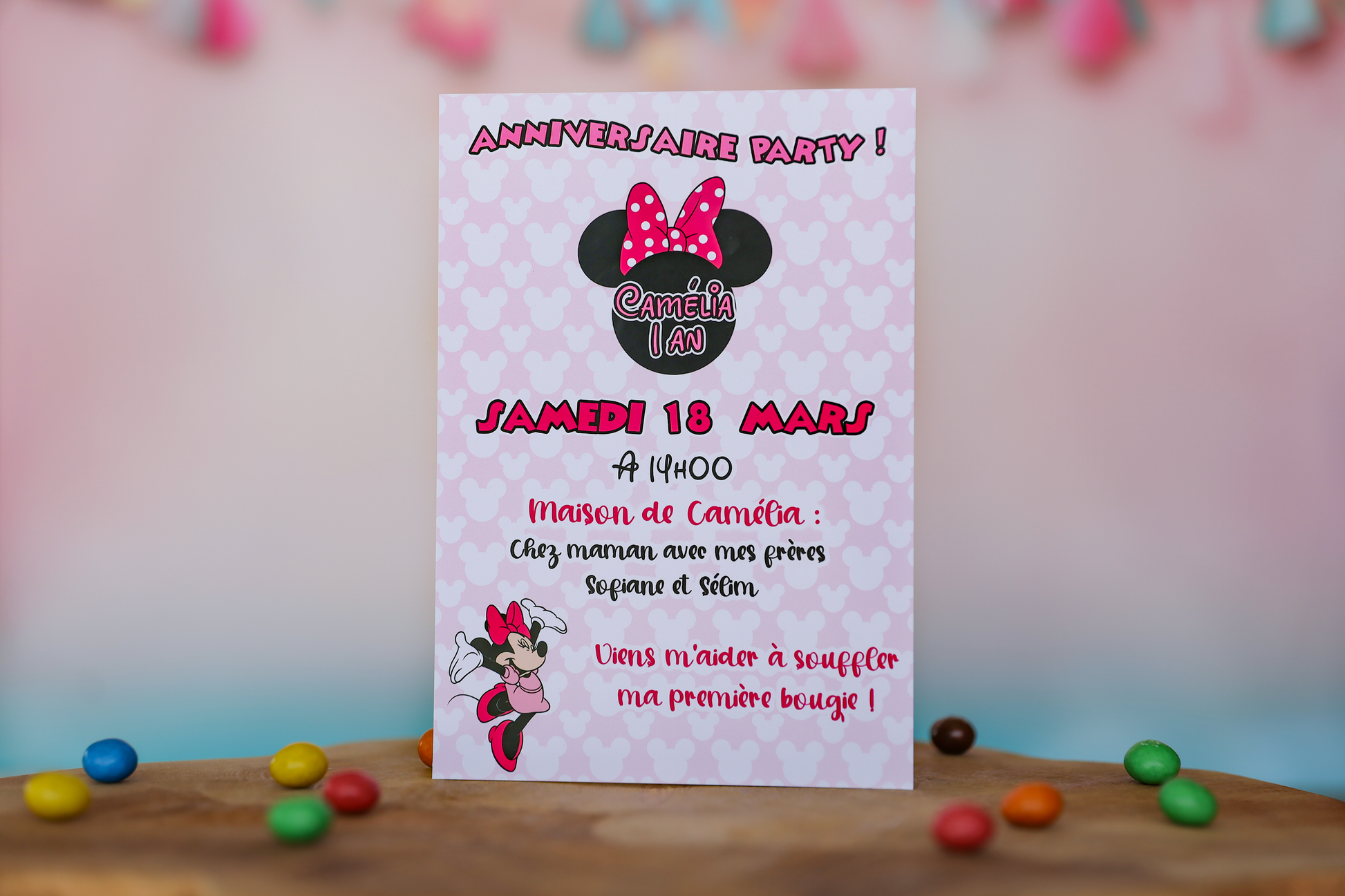 Invitation anniversaire personnalisée Minnie Melimeliparty
