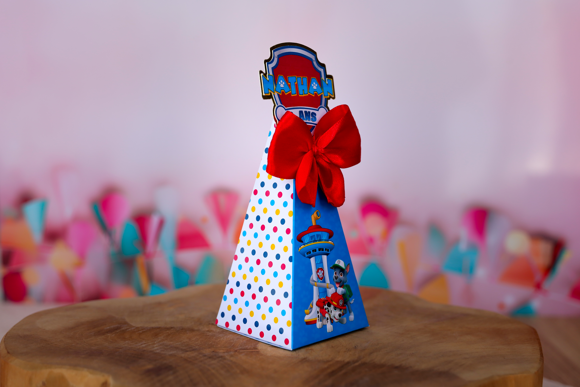 Mini boîte triangle personnalisée pat patrouille Melimeliparty
