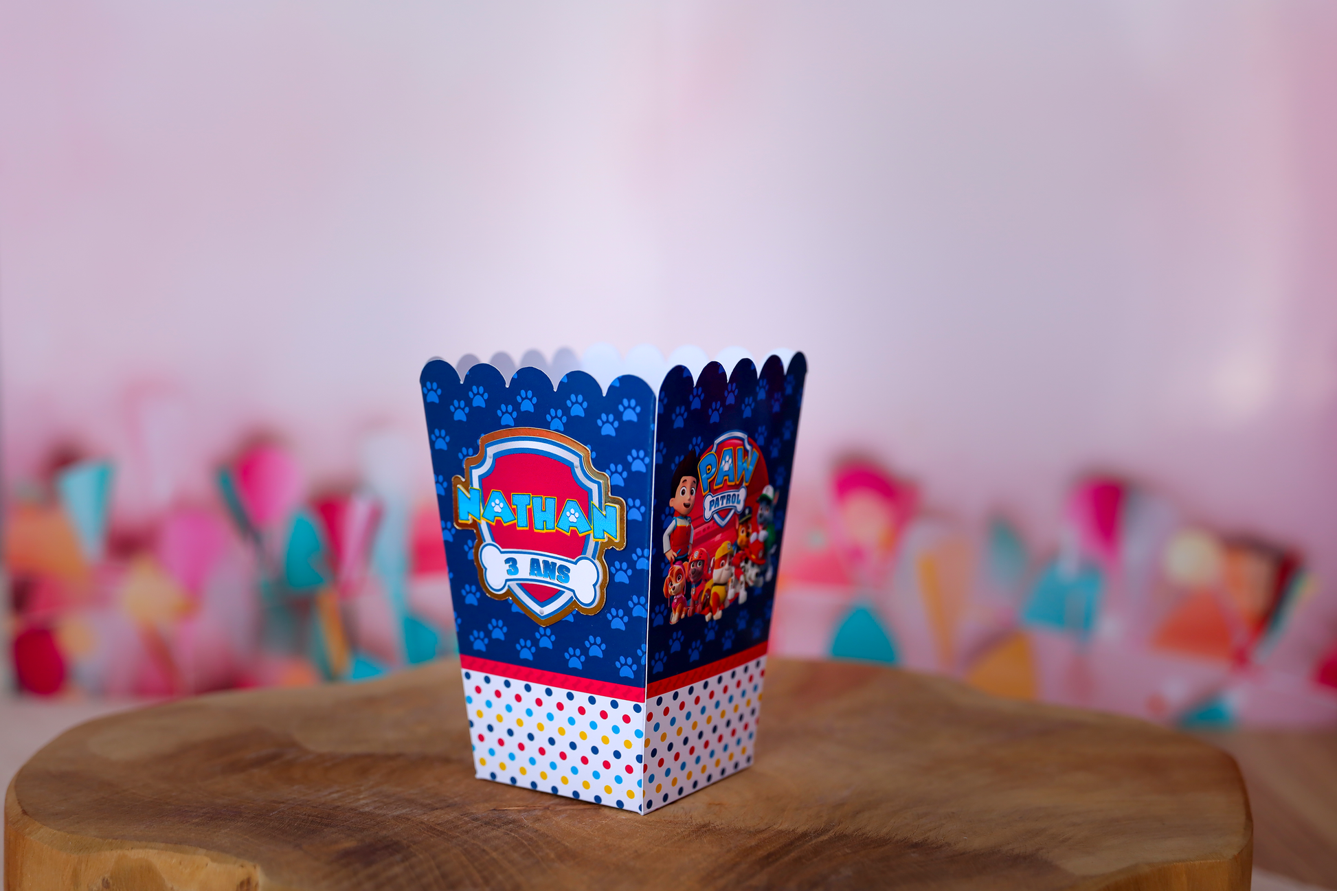 Mini boîte pop corn personnalisée pat patrouille Melimeliparty