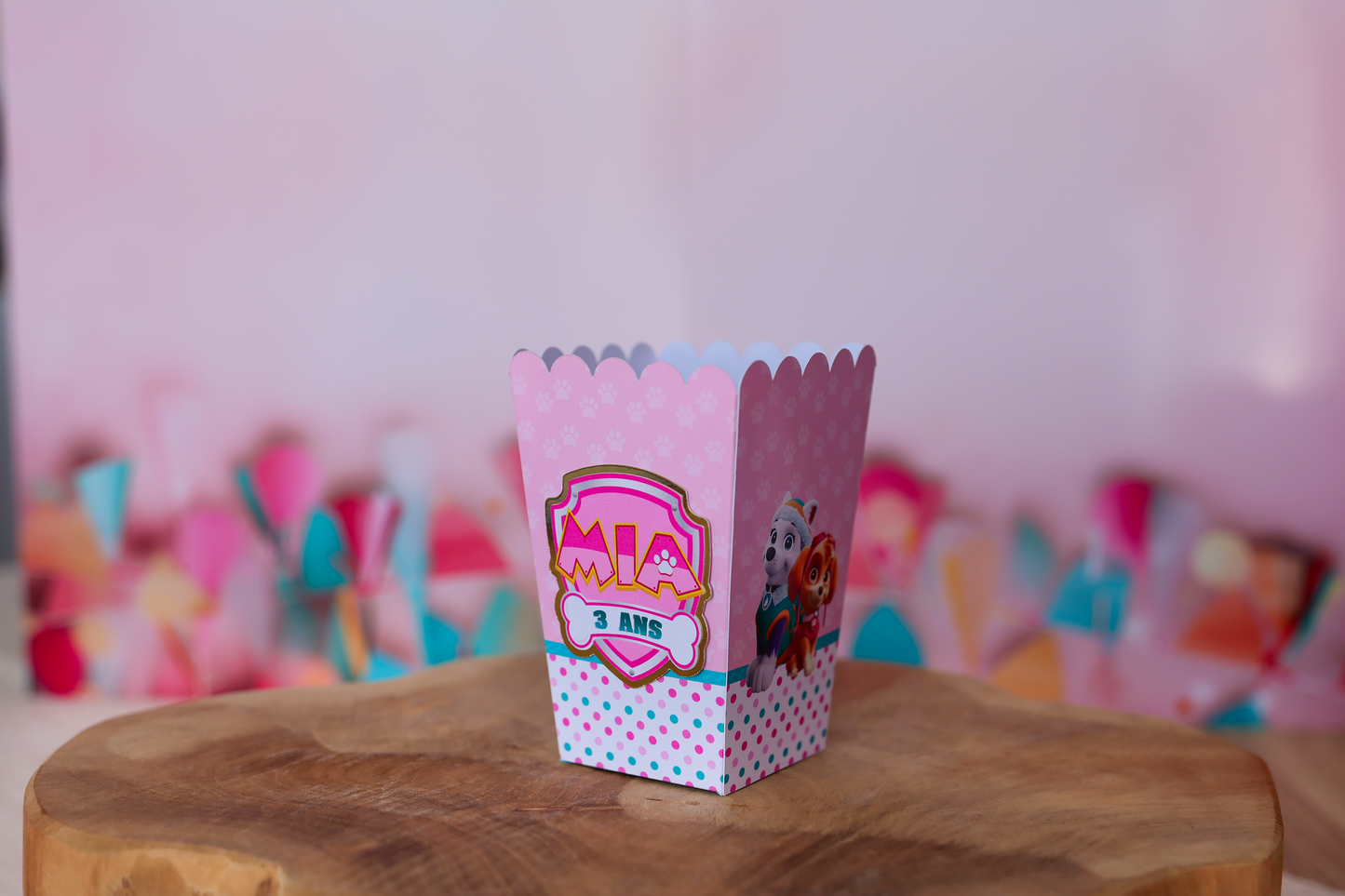 Mini boîte pop corn personnalisée pat patrouille Stella Melimeliparty