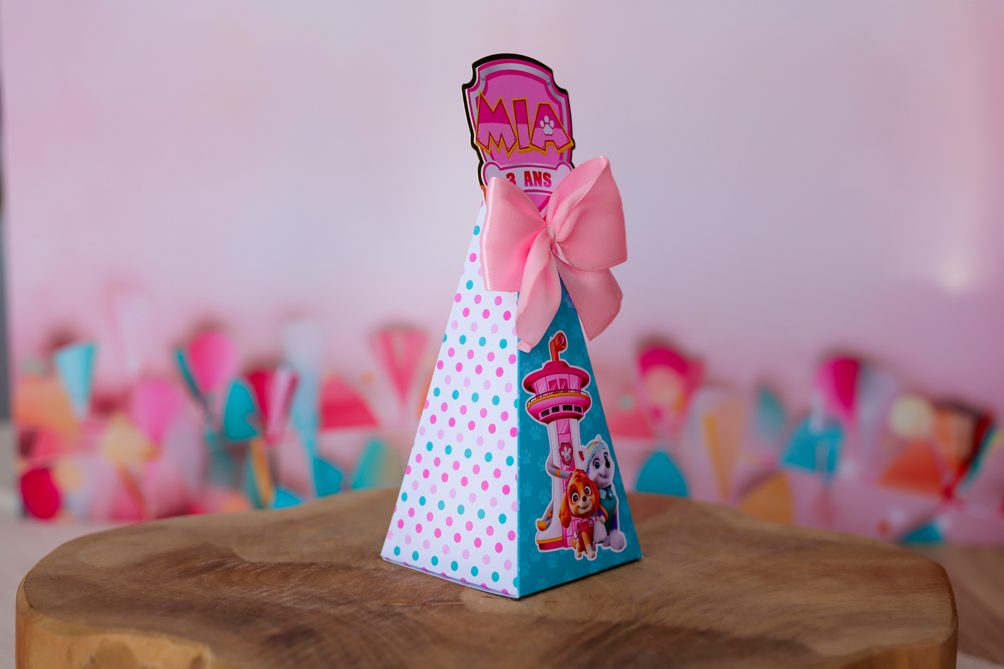 Mini boîte triangle personnalisée pat patrouille Stella Melimeliparty