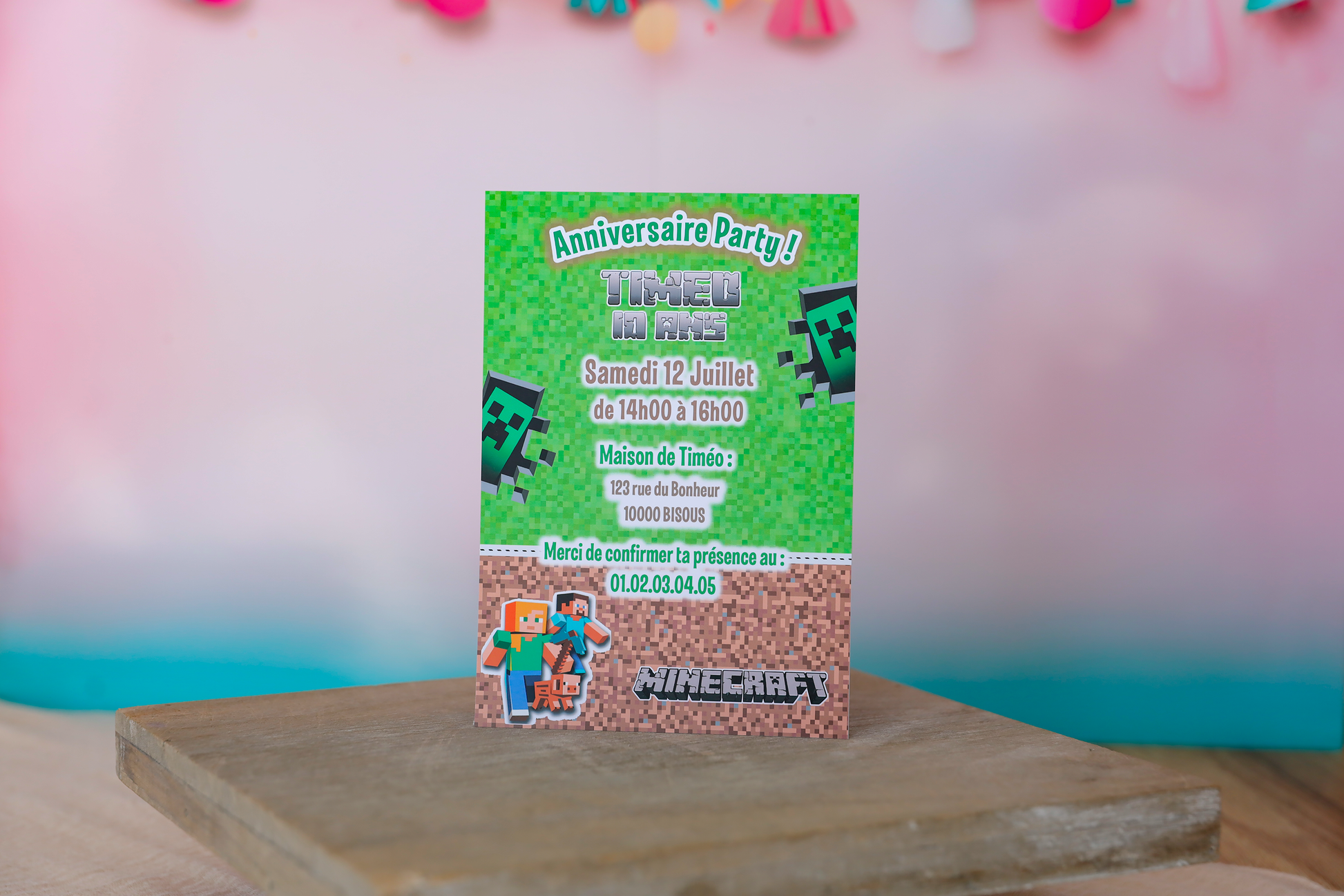 Invitation anniversaire personnalisée Minecraft Melimeliparty