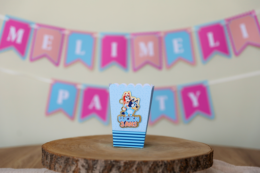 Mini boîte pop corn personnalisée Bluey Melimeliparty