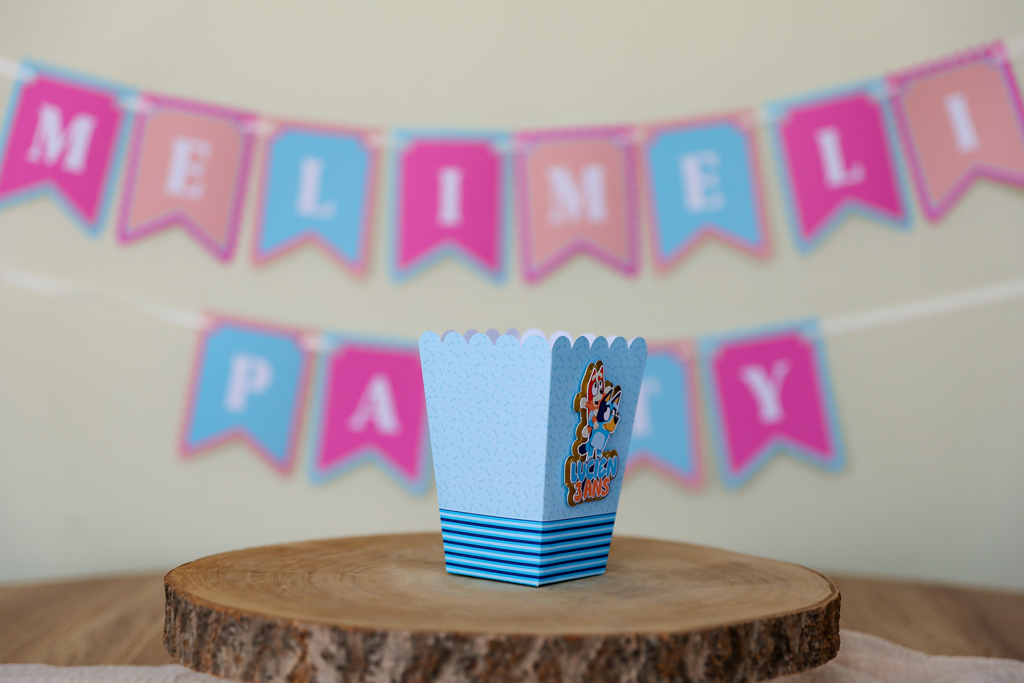Mini boîte pop corn personnalisée Bluey Melimeliparty