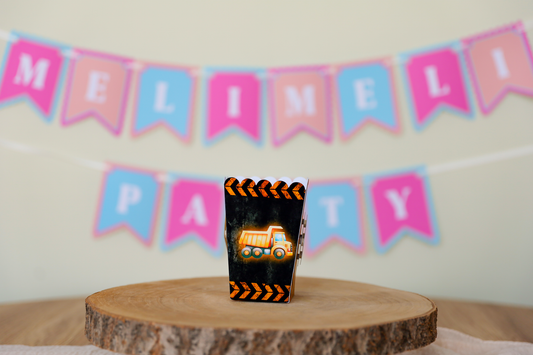 Mini boîte pop corn personnalisée Construction Melimeliparty