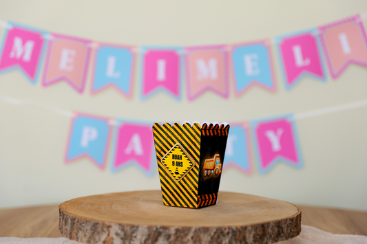 Mini boîte pop corn personnalisée Construction Melimeliparty
