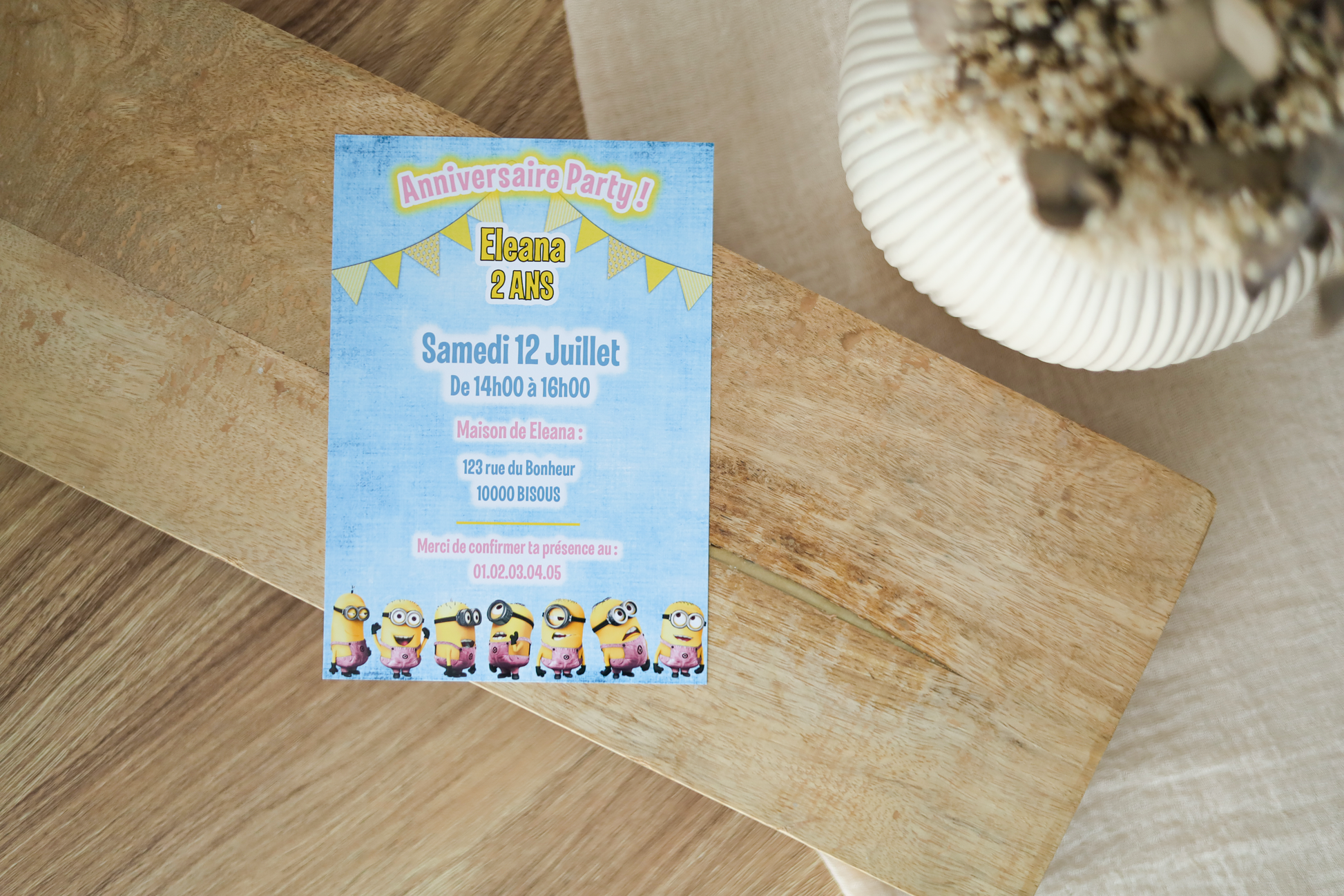 Invitation anniversaire personnalisée minions Melimeliparty